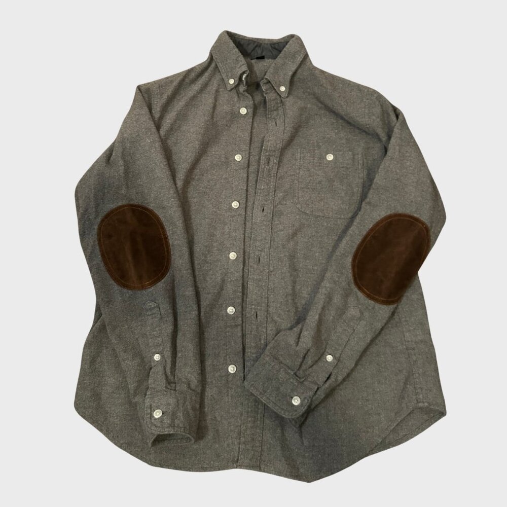 Grey J.Crew Button Down with Suede Elbow Patches - Size Men's Medium
